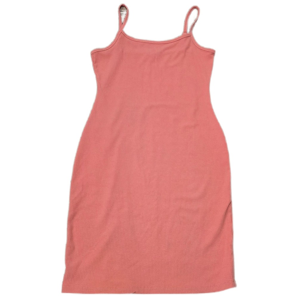Fashion Nova Womens Ribbed Bodycon Mini‎ Dress Coral Pink Spaghetti Strap Size M
